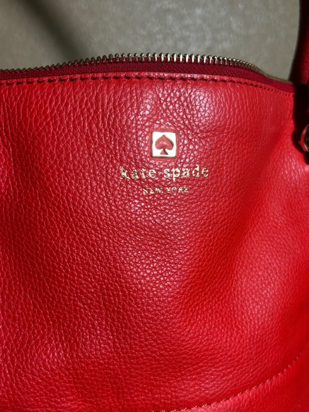 Kate Spade Large Red Pebble Leather Tote with Front Pocket - Picture 2 of 8